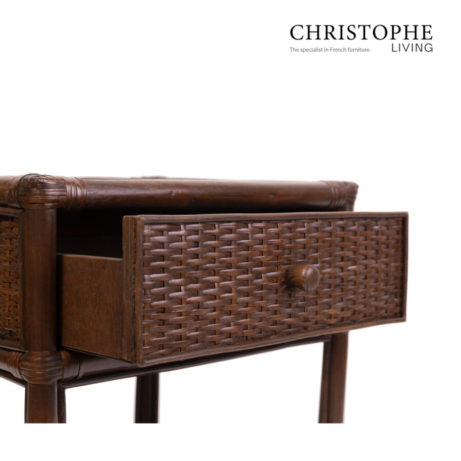 Aria English Rattan Bedside Table in Rich Coffee Bean