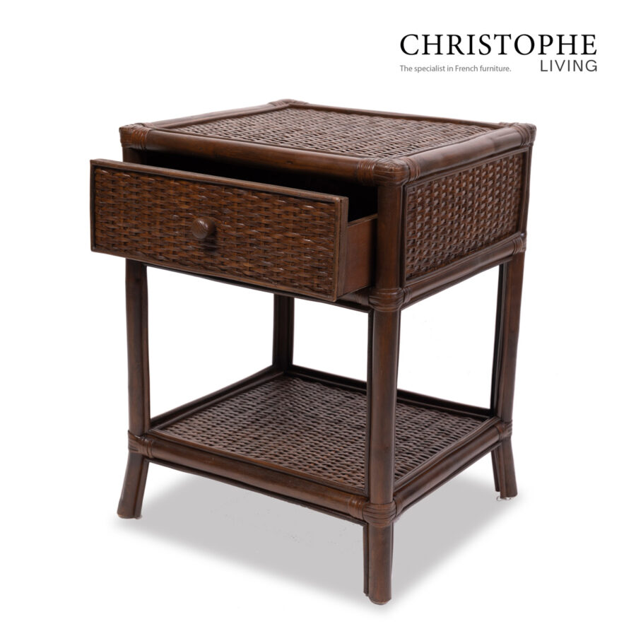 Aria English Rattan Bedside Table in Rich Coffee Bean