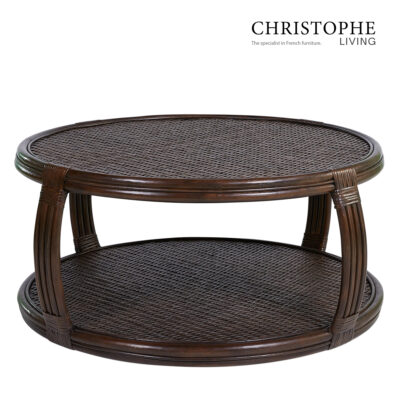Aria French Provincial Living Room Round Rattan Coffee Table in Coffee Bean