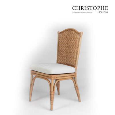 Aria English-Inspired Rattan Shield Back Dining Chair in Mud Grey