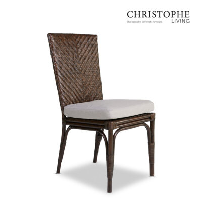 Aria English-Style Dining Room Dining Chair in Dark Rattan with Coffee Bean Finish