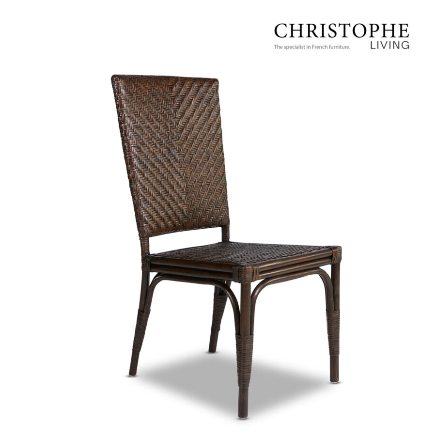 Aria English-Style Dining Room Dining Chair in Dark Rattan with Coffee Bean Finish