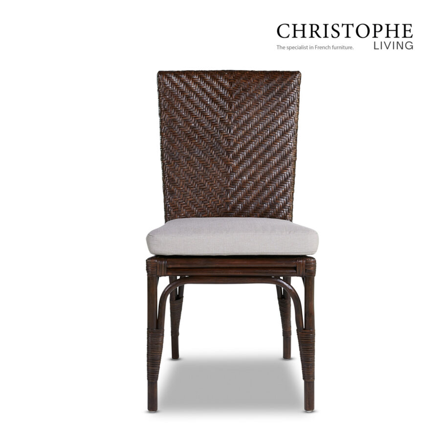 Aria English-Style Dining Room Dining Chair in Dark Rattan with Coffee Bean Finish