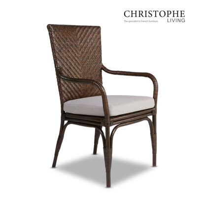Aria English-Style Carver Dining Chair in Dark Rattan with Coffee Bean Finish
