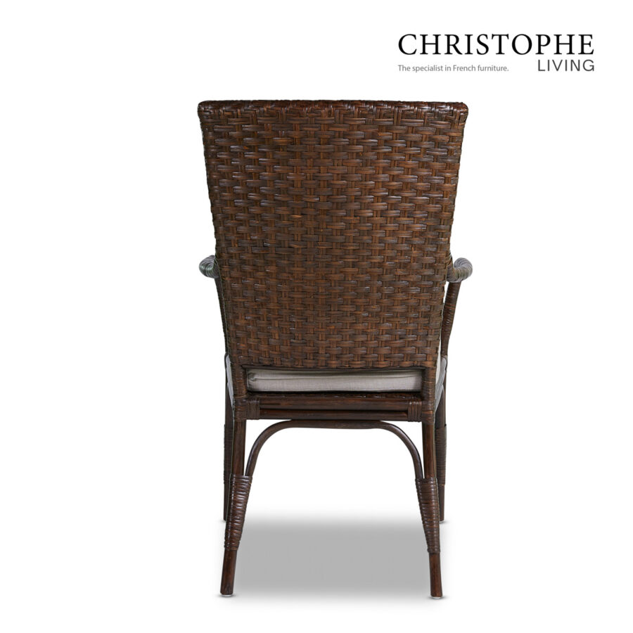 Aria English-Style Carver Dining Chair in Dark Rattan with Coffee Bean Finish