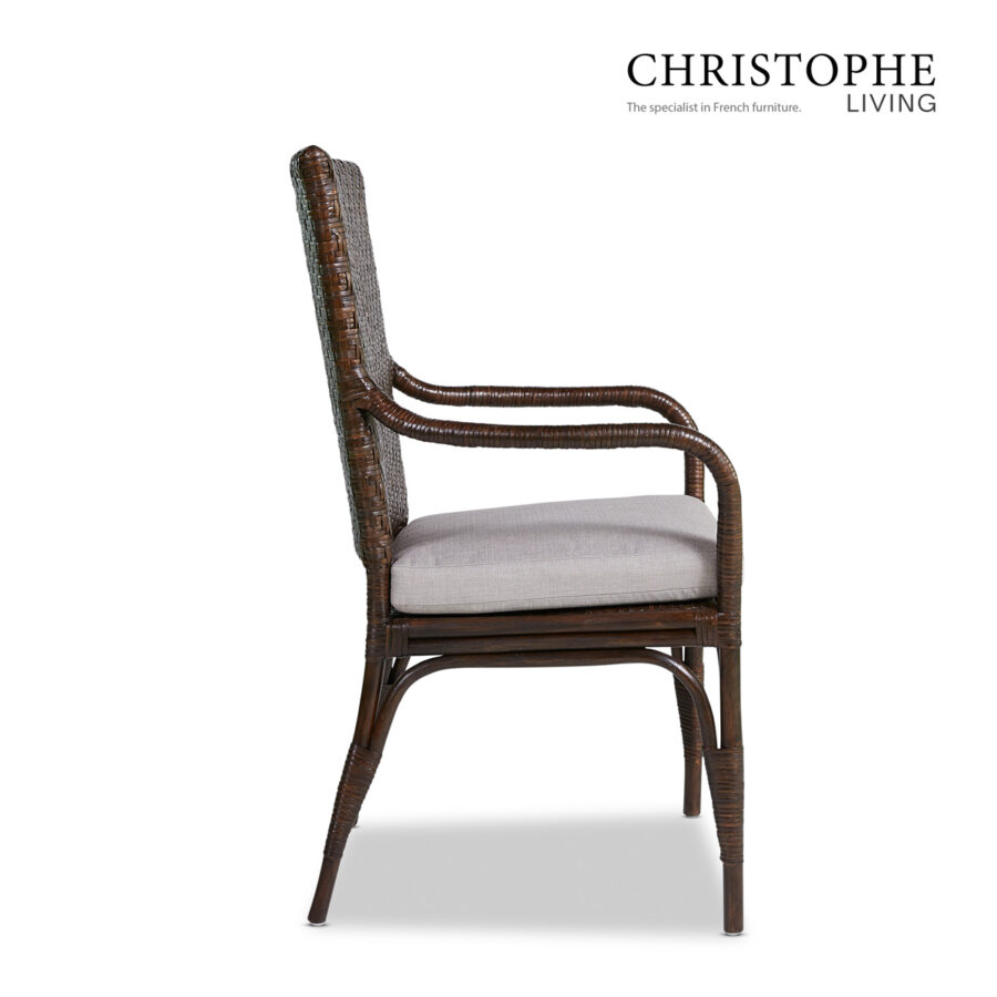 Aria English-Style Carver Dining Chair in Dark Rattan with Coffee Bean Finish