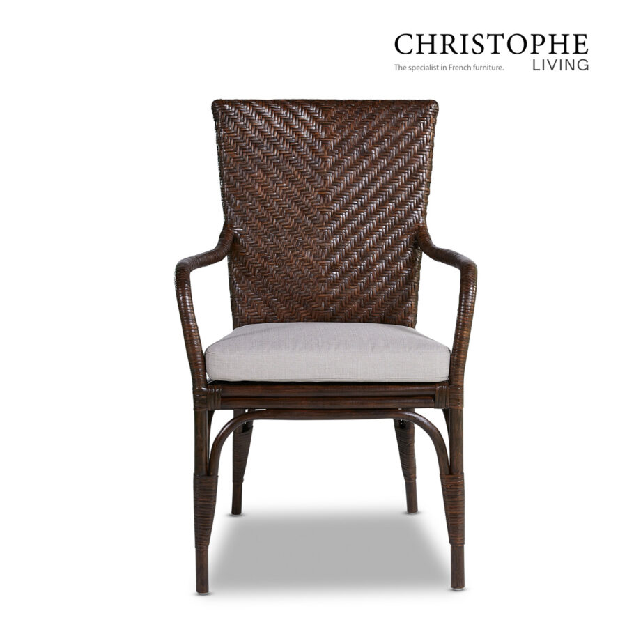 Aria English-Style Carver Dining Chair in Dark Rattan with Coffee Bean Finish