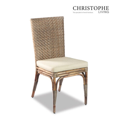 Aria English-Inspired Dining Chair in Natural Rattan with Mud Grey Finish for the Dining Room