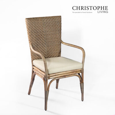 Aria Natural Rattan Dining Carver Chair in Mud Grey