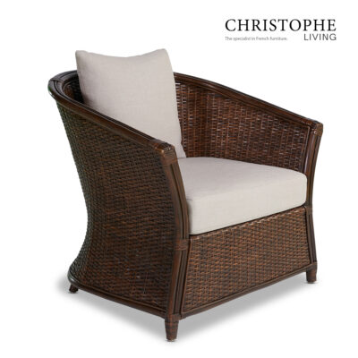 Aria Curved Rattan Lounge Chair in Coffee Bean with Cushioned Elegance
