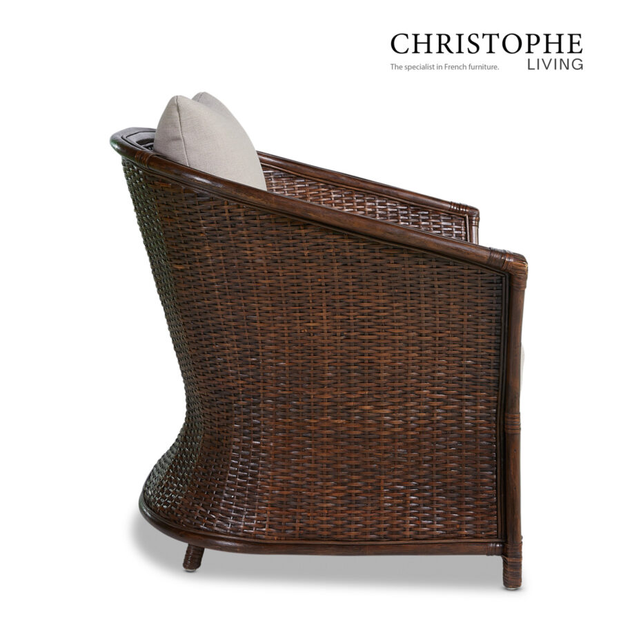 Aria Curved Rattan Lounge Chair in Coffee Bean with Cushioned Elegance