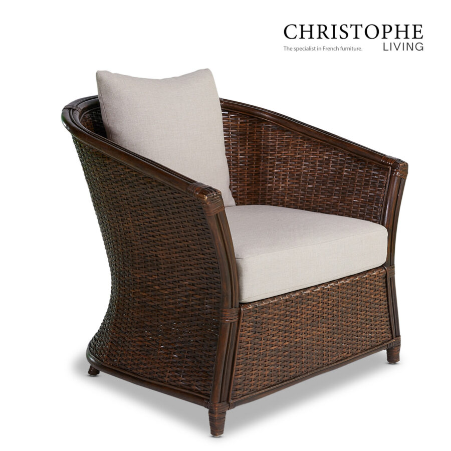 Aria Curved Rattan Lounge Chair in Coffee Bean with Cushioned Elegance