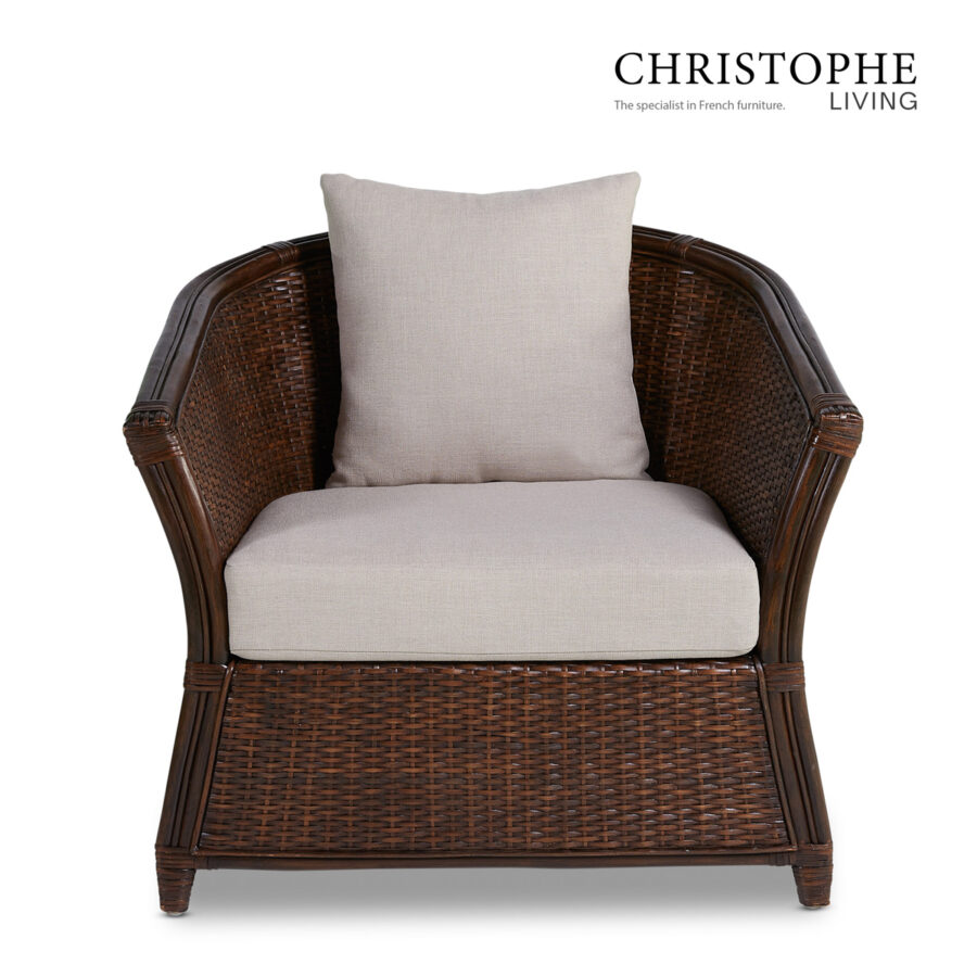 Aria Curved Rattan Lounge Chair in Coffee Bean with Cushioned Elegance