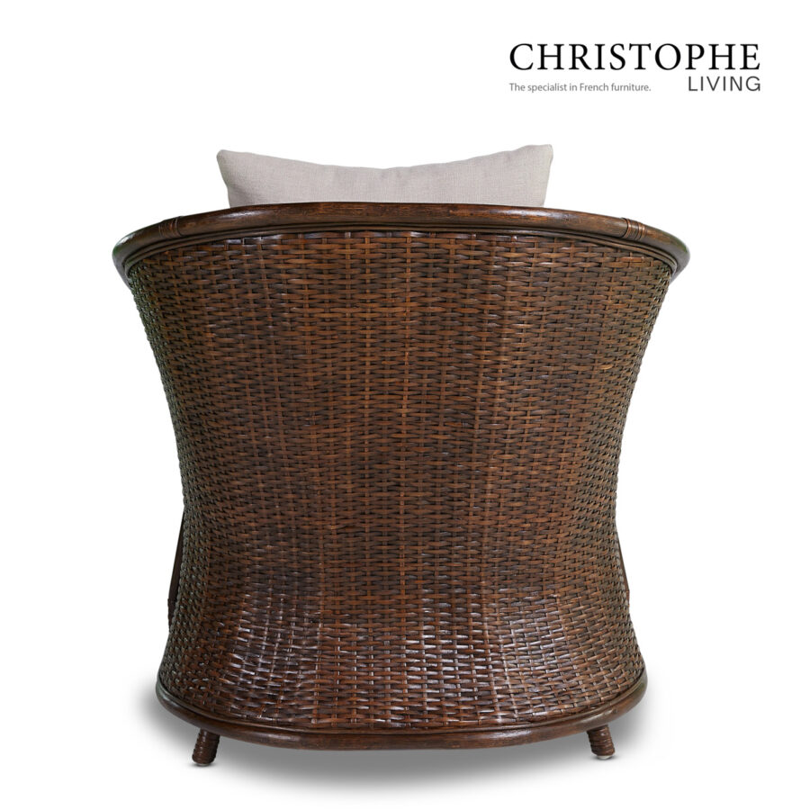 Aria Curved Rattan Lounge Chair in Coffee Bean with Cushioned Elegance