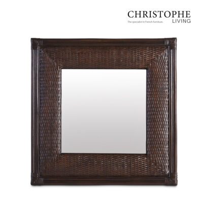 Aria English Manor Square Mirror in Dark Rattan for Living Room or Hallway