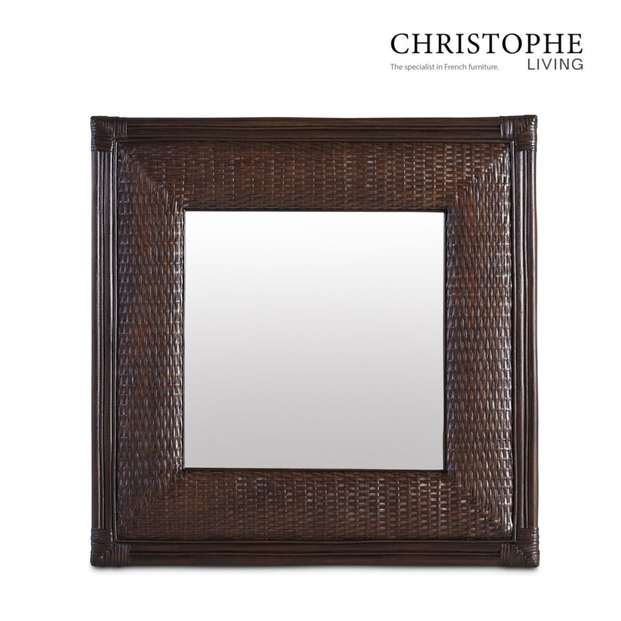 Aria English Manor Square Mirror in Dark Rattan for Living Room or Hallway