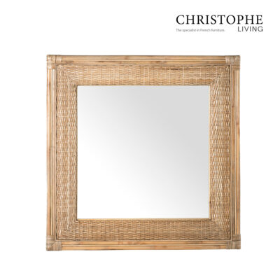 Aria Natural Rattan Square Mirror for Living Room and Hallway in Mud Grey