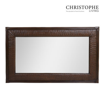 Aria English Inspired Rattan Rectangle Mirror for Living Room and Hallway in Coffee Bean Finish