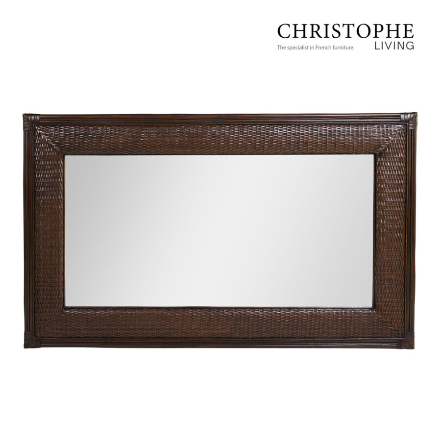 Aria English Inspired Rattan Rectangle Mirror for Living Room and Hallway in Coffee Bean Finish