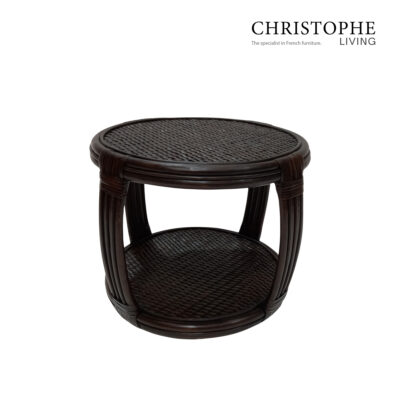 Aria English Round Rattan Side Table in Coffee Bean for the Living Room