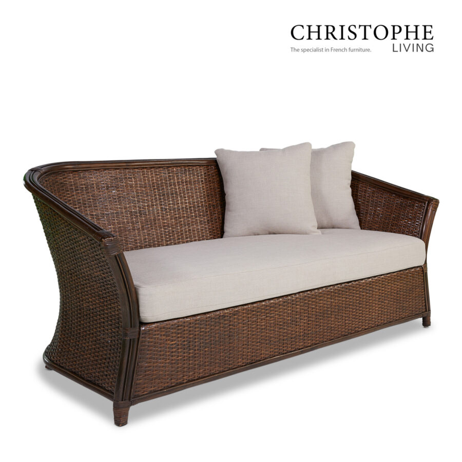 Aria English-Inspired Living Room Sofa in Dark Rattan with Coffee Bean Finish