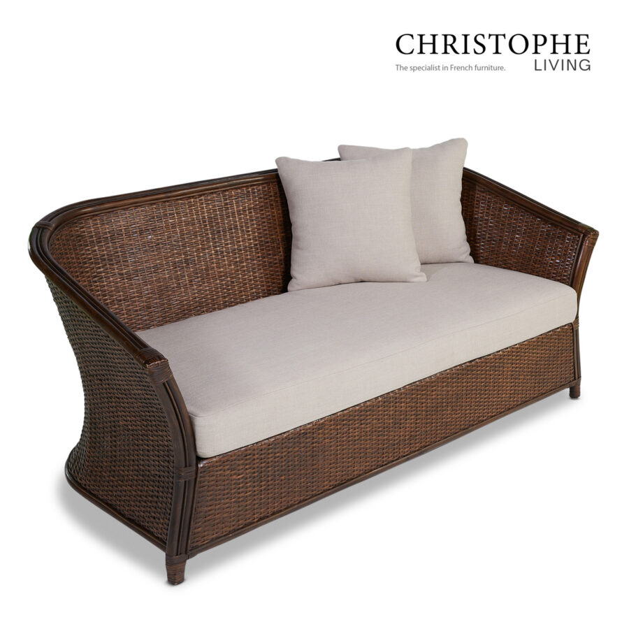 Aria English-Inspired Living Room Sofa in Dark Rattan with Coffee Bean Finish