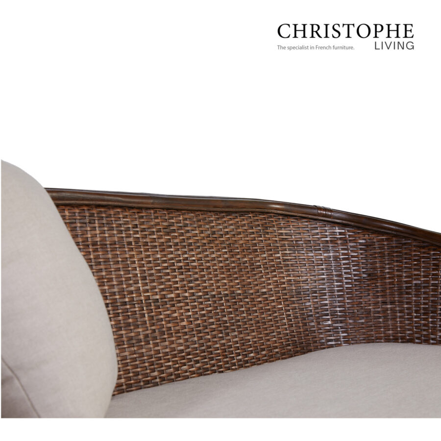 Aria English-Inspired Living Room Sofa in Dark Rattan with Coffee Bean Finish