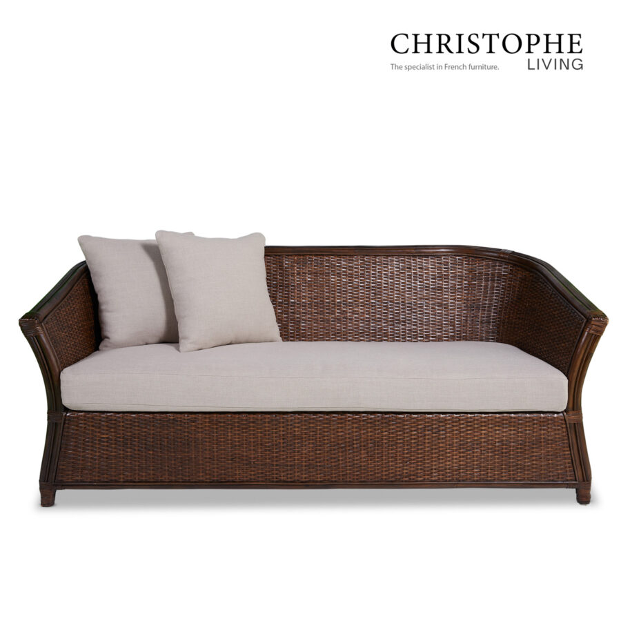 Aria English-Inspired Living Room Sofa in Dark Rattan with Coffee Bean Finish