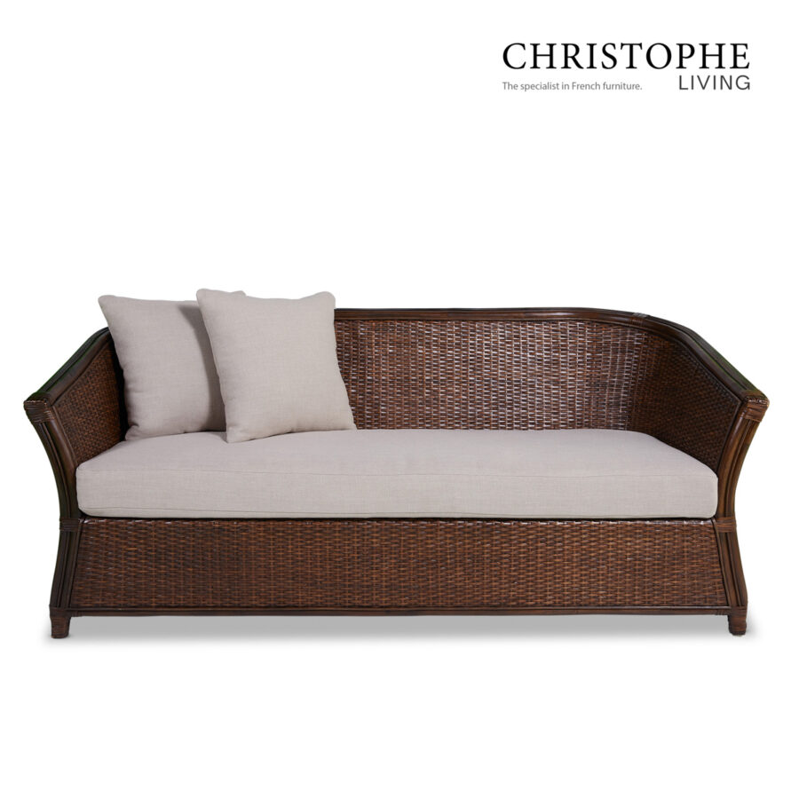 Aria English-Inspired Living Room Sofa in Dark Rattan with Coffee Bean Finish