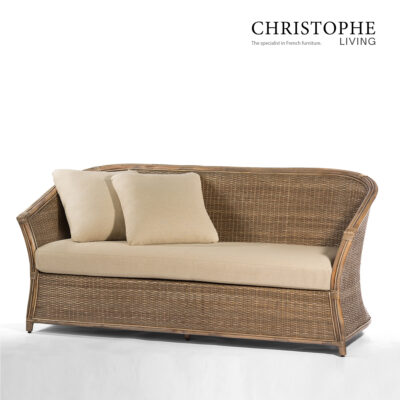 Aria English-Inspired Lounge Room Sofa in Natural Rattan - Mud Grey Finish