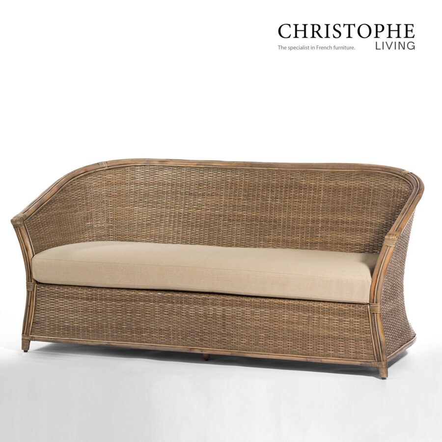 Aria English-Inspired Lounge Room Sofa in Natural Rattan - Mud Grey Finish