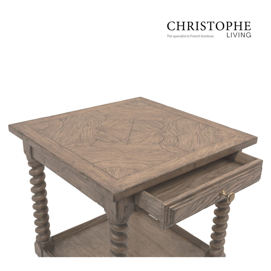 Augustus Living Room Side Table with Barley Twisted Legs and Parquetry Timber Top in Salvaged Oak