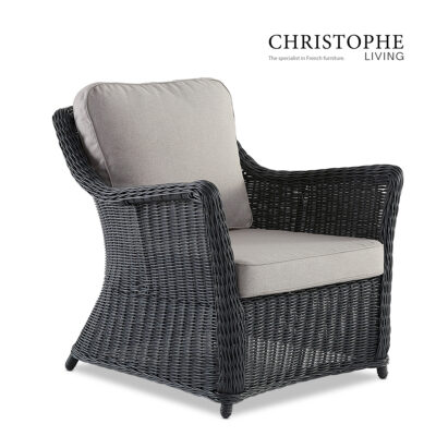 Cable French Provincial Outdoor Patio Lounge Chair in Anthracitde Synthetic Rattan and Wicker