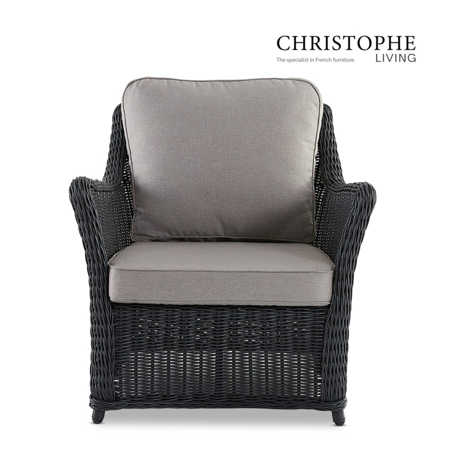 Cable French Provincial Outdoor Patio Lounge Chair in Anthracitde Synthetic Rattan and Wicker