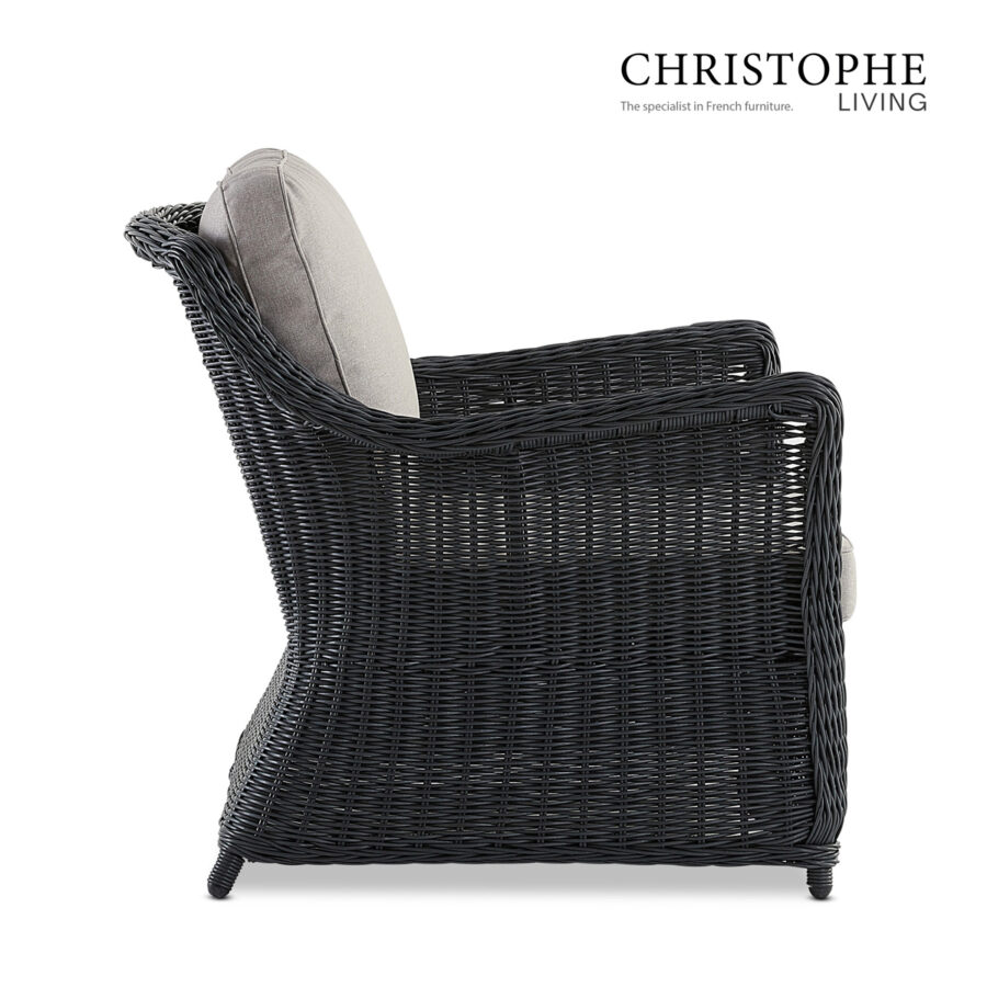 Cable French Provincial Outdoor Patio Lounge Chair in Anthracitde Synthetic Rattan and Wicker