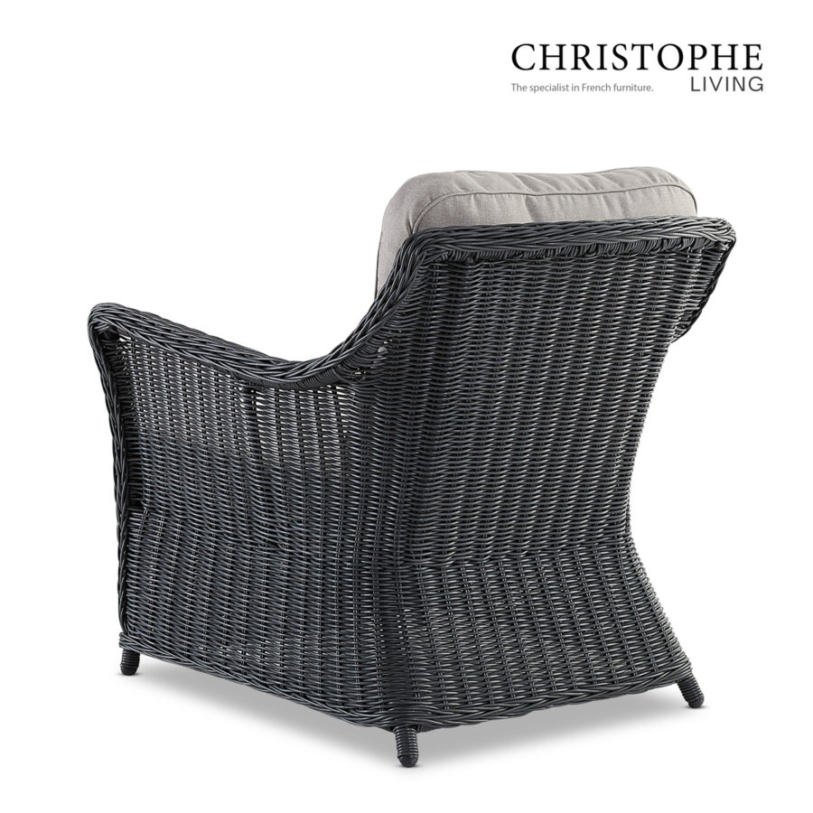 Cable French Provincial Outdoor Patio Lounge Chair in Anthracitde Synthetic Rattan and Wicker