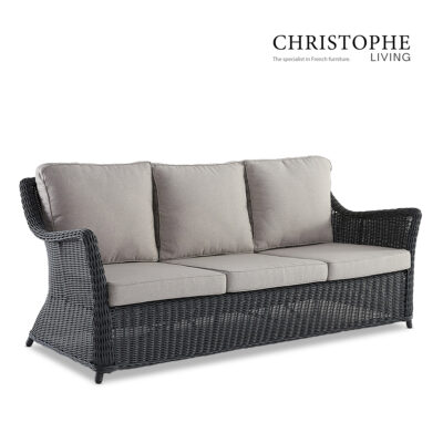 Cable French Provincial Outdoor Sofa in Anthracite Synthetic Rattan and Wicker