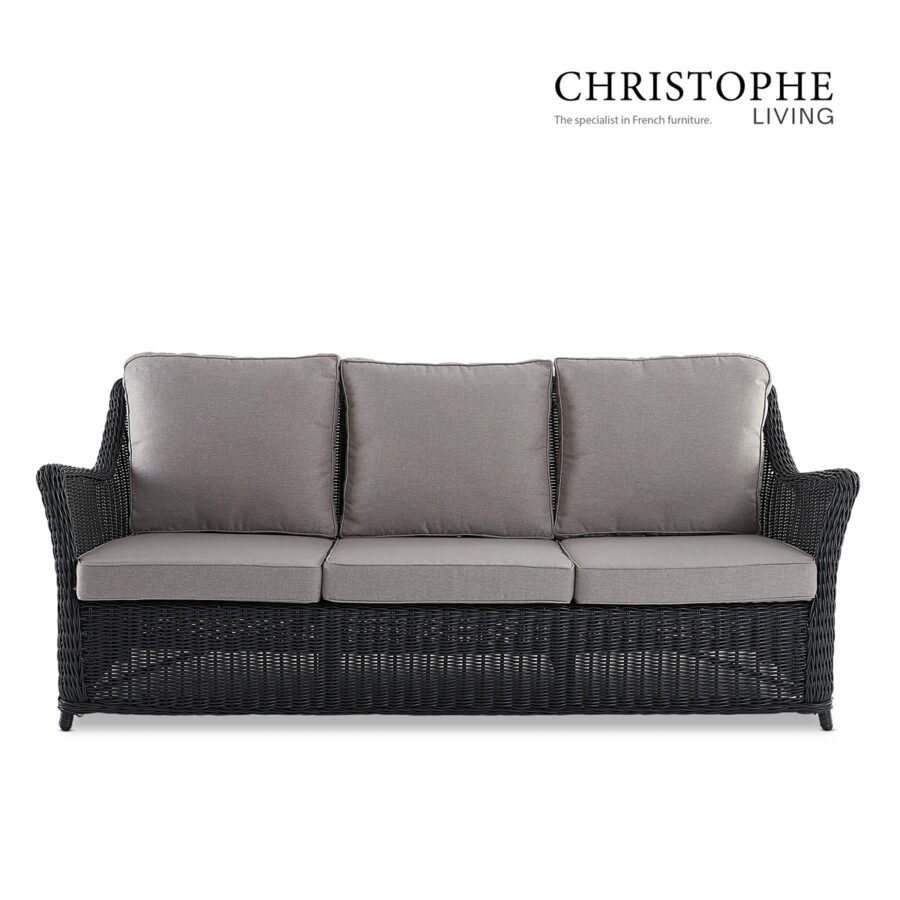 Cable French Provincial Outdoor Sofa in Anthracite Synthetic Rattan and Wicker