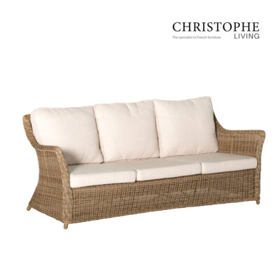 Cable French Provincial Outdoor Sofa in Synthetic Rattan and Wicker, Natural Hue