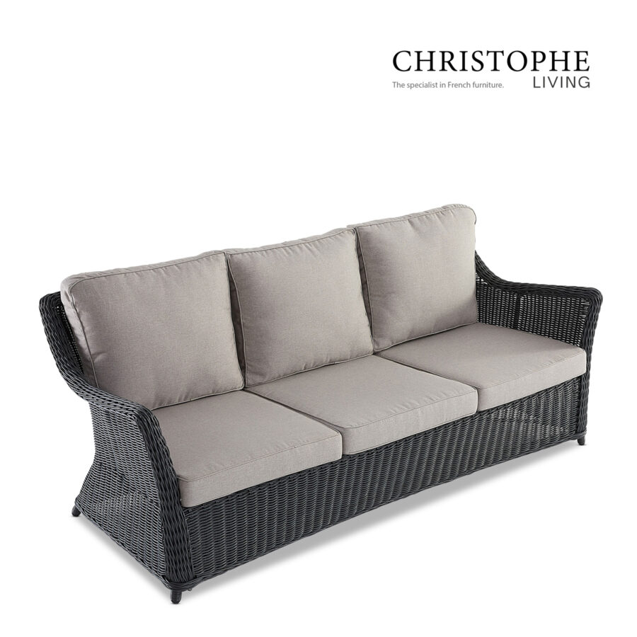 Cable French Provincial Outdoor Sofa in Anthracite Synthetic Rattan and Wicker