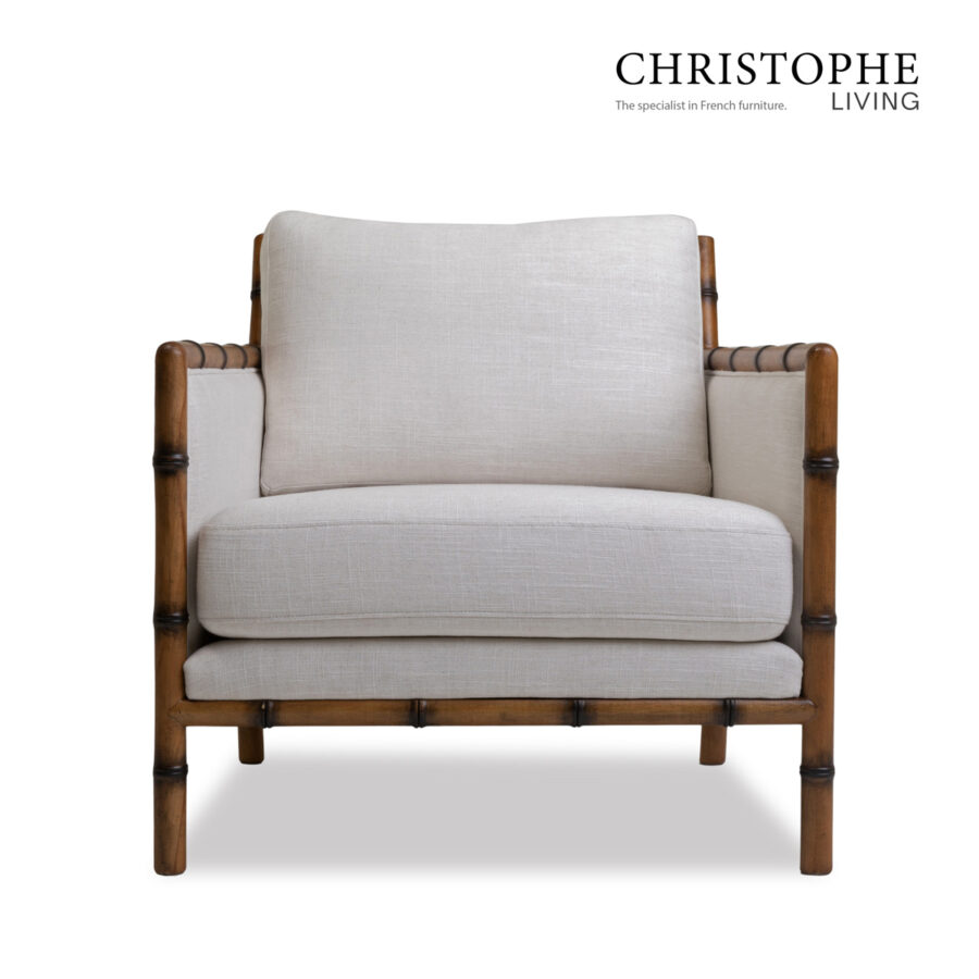 Capri Bamboo-Style Lounge Armchair in Natural Oak Fabric