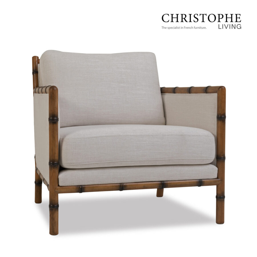 Capri Bamboo-Style Lounge Armchair in Natural Oak Fabric