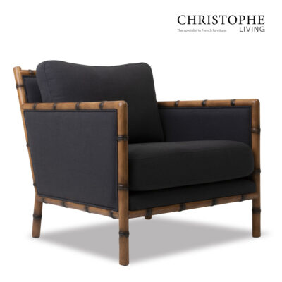 Capri Bamboo-Inspired Fabric Armchair for Lounge Room - Charcoal Black Oak