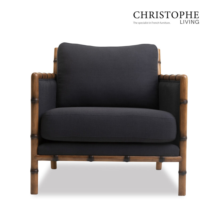 Capri Bamboo-Inspired Fabric Armchair for Lounge Room - Charcoal Black Oak