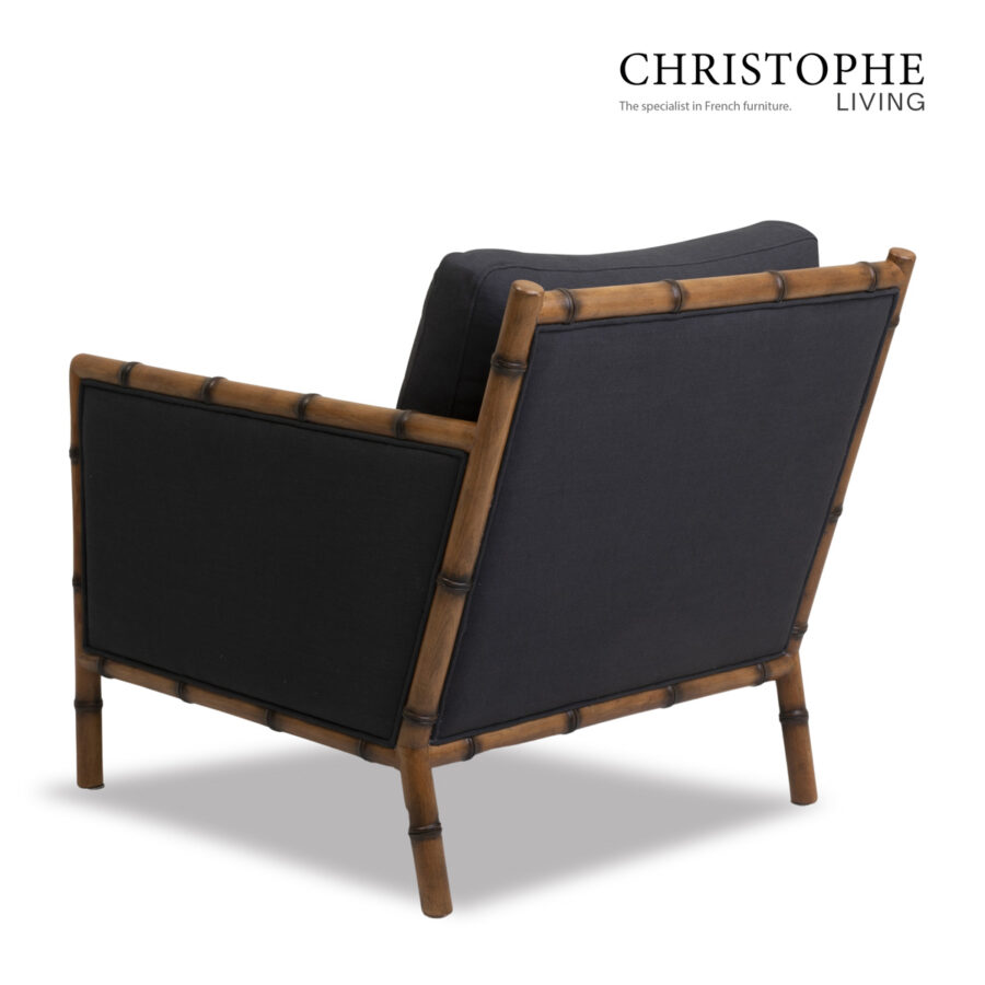 Capri Bamboo-Inspired Fabric Armchair for Lounge Room - Charcoal Black Oak