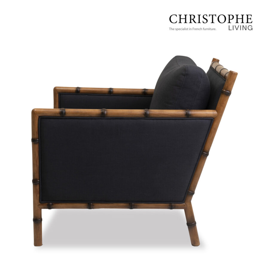 Capri Bamboo-Inspired Fabric Armchair for Lounge Room - Charcoal Black Oak