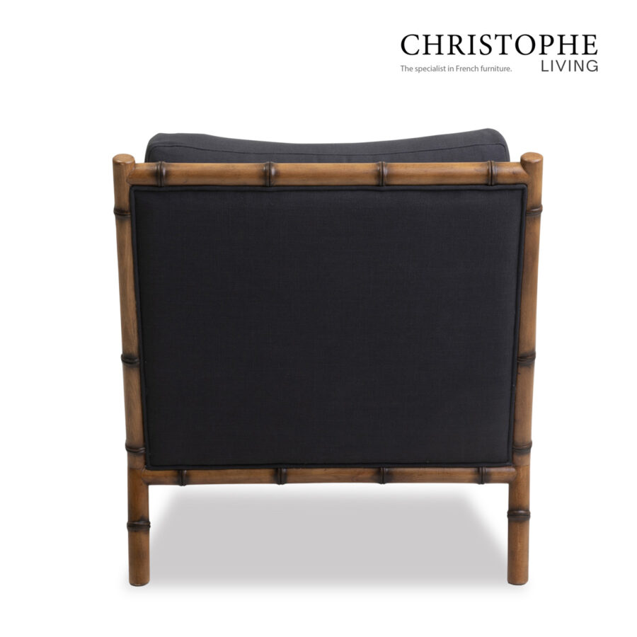 Capri Bamboo-Inspired Fabric Armchair for Lounge Room - Charcoal Black Oak