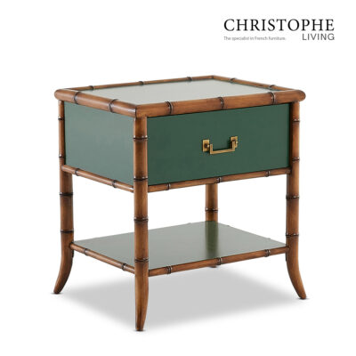 Capri Bamboo Style Bedside Table in Antique Brass Green
