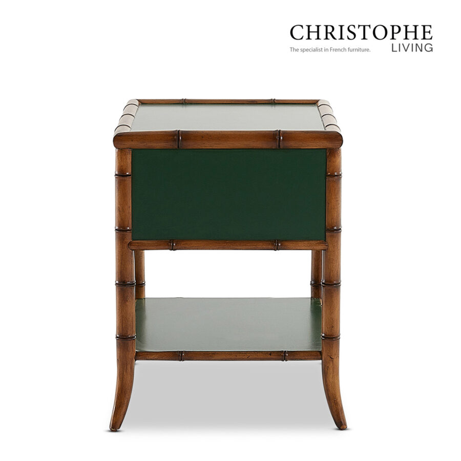 Capri Bamboo Style Bedside Table in Antique Brass Green