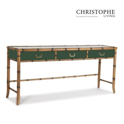 Capri Bamboo-Inspired Console Table in Antique Brass Green for Living Room & Hallway